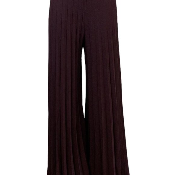 Burgundy / Wine High-Waisted Pleated Wide Leg Pants - Picture 5 of 9